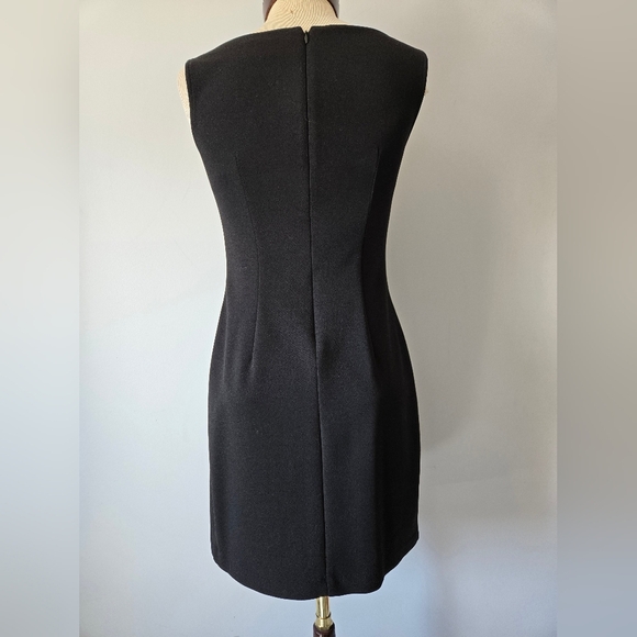 Joseph Ribkoff Black And White Broken Polka Dot Dress With Gold Neck Detail. 4 - Picture 6 of 11